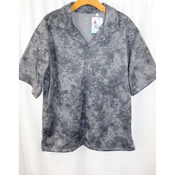 NWT DSG Mens Grey Blurred Floral Short Sleeve Mesh Button Up Shirt L - Picture 1 of 6